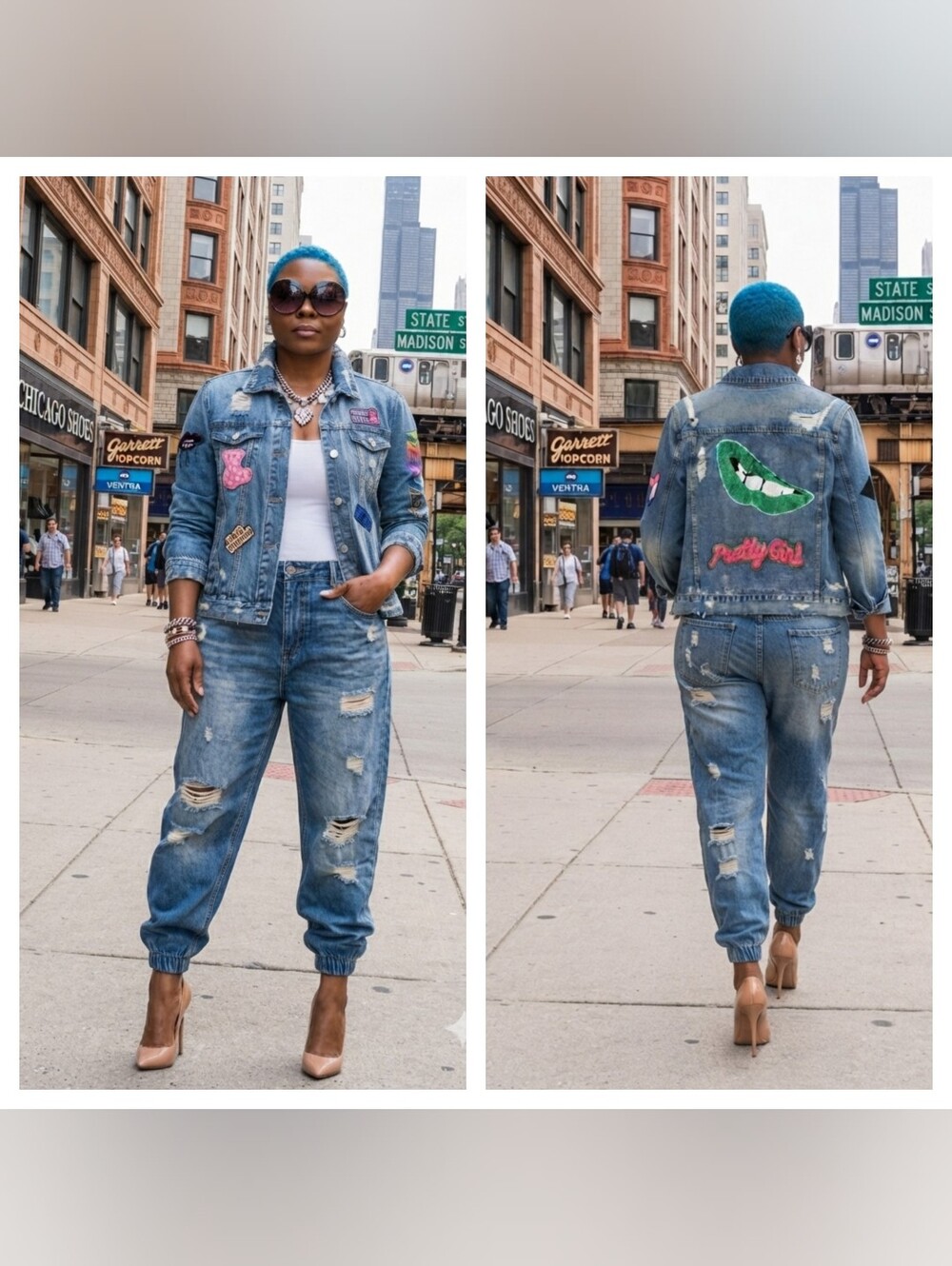 HANDMADE Distressed Denim Patchwork Jacket